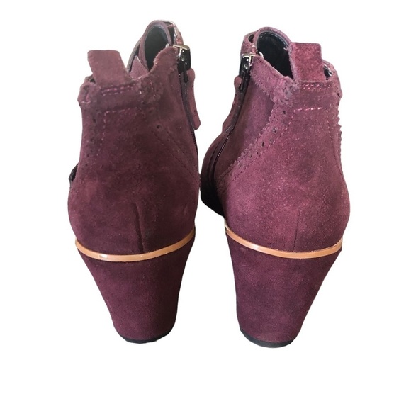 Franco Sarto Arielle Fashion Bootie Sz. 10M Wedge Heel Burgundy Suede Buckle - Picture 3 of 9